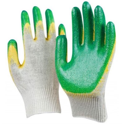Перчатки трикотажные с двойным латексным обливом, зеленые