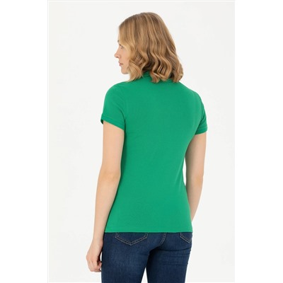 Женская зеленая базовая футболка с воротником-поло Неожиданная скидка в корзине