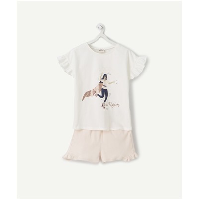 PYJAMA SHORT EN COTON AVEC FILLE EN ROLLER ET MESSAGE