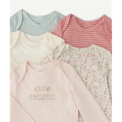 LOT DE 5 BODIES EN COTON BIOLOGIQUE VERT ET ROSE