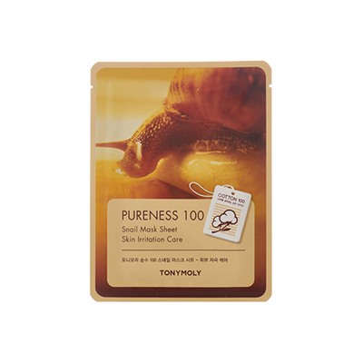 TONYMOLY PURENESS 100 Snail Mask Sheet Очищающая тканевая маска для лица с муцином улитки 21мл