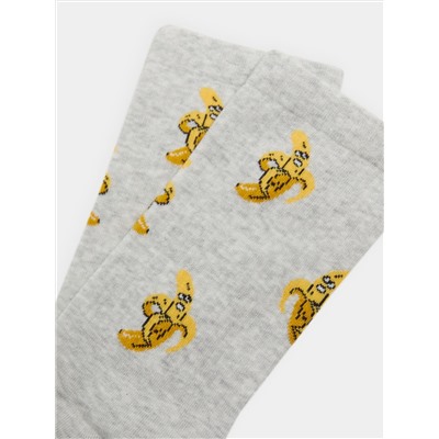 Носки мужские светло-серые с рисунком в виде бананов