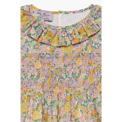 Trotters London Yellow Liberty Print Lemon Elysian Day Smocked Cotton Dress