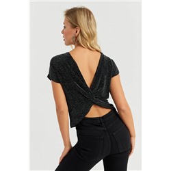 Женская черная блестящая блузка с завязкой на спине LPP1251