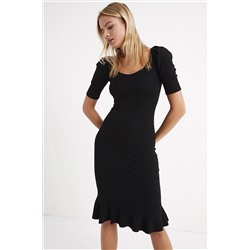 Женская черная юбка с воланами и рукавами-фонариками макси-платье Yİ1896