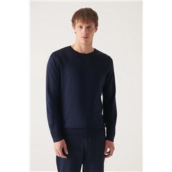 Мужской темно-синий шерстяной свитер стандартного кроя с круглым вырезом E005013