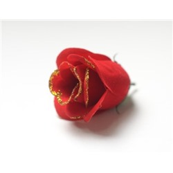 Искусственные цветы, Голова бутона розы бархатная с золотом для ветки, венка красный
