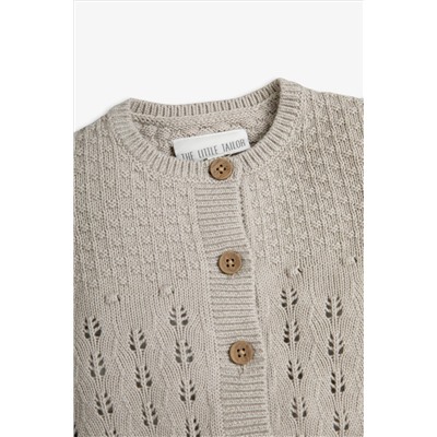 The Little Tailor Grey Cotton Pointelle Knitted Cardigan