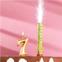 Свеча для торта цифра "7", "Овал + фонтан" золотая