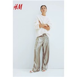 Трендовые широкие брюки в цвете металлик H&*M с эластичным поясом на шнуровке