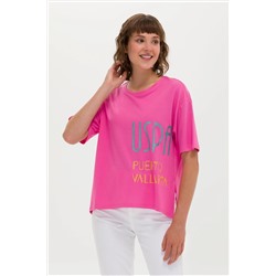 Женская розовая футболка с круглым вырезом Неожиданная скидка в корзине