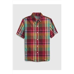 Рубашка в клетку из разноцветного поплина с короткими рукавами для мальчика 866660