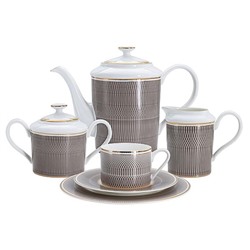 Сервиз чайный 21 предмет на 6 персон "Мокко" (6 чашек 0.22л , 6 блюдец 17см, 6 тарелок 21см , чайник 1.25л, сахарница 0.48л , молочник 0.38л )