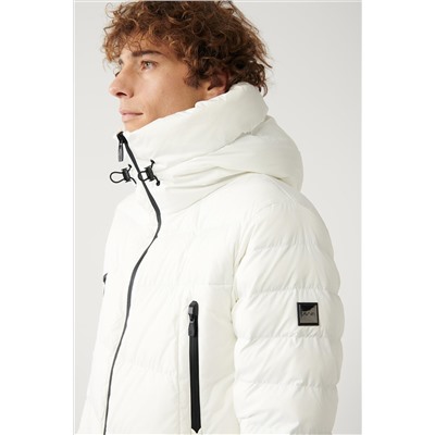 Белая куртка-пуховик с гусиным пухом, водоотталкивающая, ветрозащитная, с термометром, с капюшоном, удобная посадка