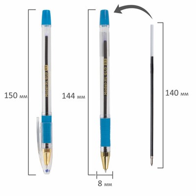 Ручка шариковая масляная с грипом BRAUBERG "Model-XL GLD", СИНЯЯ, узел 0,5 мм, линия письма 0,25 мм, 143245