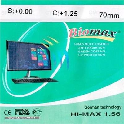 Линза полимерная астигматическая N=1,56 HMC EMI UV DIA:70