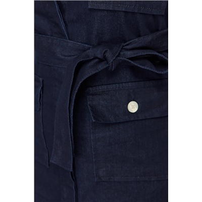 Темно-синее джинсовое мини-платье-рубашка с поясом TBBSS24AH00124