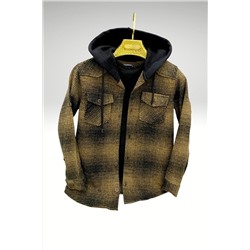 Зимняя фланелевая хлопковая куртка-рубашка лесоруба с капюшоном и длинными складными рукавами для мальчиков GML-1014