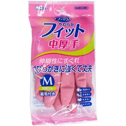 Перчатки ST Family для хозработ из натурального каучука с внутренним ворсом розовые размер М/120