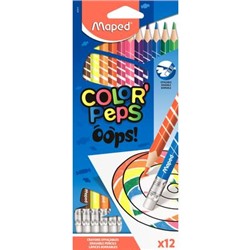 Карандаши цветные c ластиком Maped COLOR?PEPS OOPS,12цв, пластик, 832812