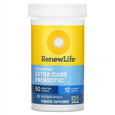 Renew Life, UltimateFlora, пробиотик с повышенной силой действия, 50млрд живых культур, 60вегетарианских капсул