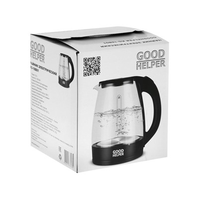 Чайник электрический GOODHELPER KG-18B01, стекло, 1.8 л, 1500 Вт, чёрный