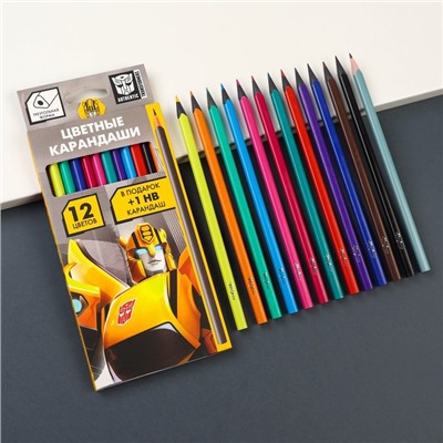 Цветные карандаши, 12 цветов, трехгранные, Трансформеры