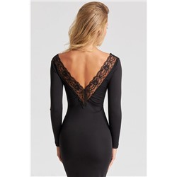 Женское черное кружевное платье миди с деталями EY2671