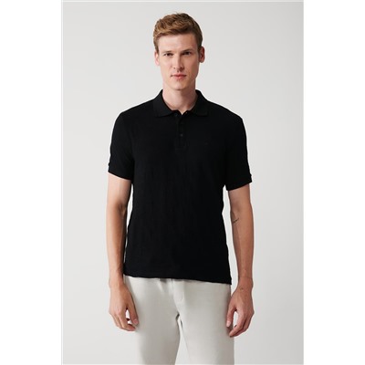 Черная футболка с воротником поло, 100% хлопок, 3 пуговицы в рубчик, стандартная посадка