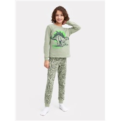 Комплект для мальчиков (джемпер, брюки) зеленый с динозаврами