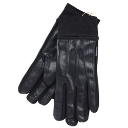 Мужские сенсорные перчатки (велюр + натуральная кожа) черные