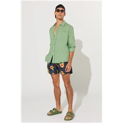 Мужские быстросохнущие шорты для плавания цвета хаки стандартного кроя с карманами и узором