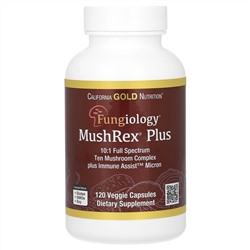 California Gold Nutrition, Fungiology, MushRex Plus, Immune Assist™ Micron, комплекс грибов полного спектра, сертифицированный органический продукт, 120 растительных капсул