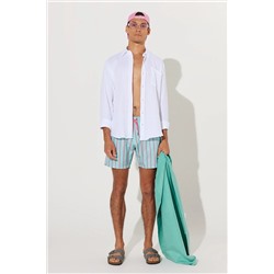 Мужской купальник стандартного кроя мятно-розового цвета с карманами и рисунком, шорты для плавания