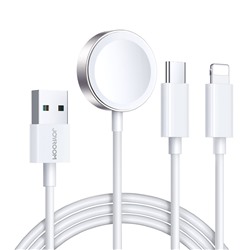 Зарядка Joyroom S-IW008 3-in-1 iP Watch Magnetic Charger+Lightning+Type-C cable (USB-A) 1.2m - White