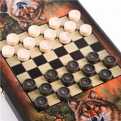 Нарды "Волки", деревянная доска 40 x 40 см, с полем для игры в шашки