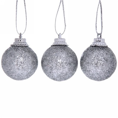 Новогодние шары 3 см (набор 9 шт) "Блестящее напыление", серебро