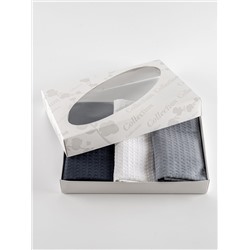 Набор кухонных полотенец вафельных 3 шт. в подарочной коробке / Белый, серый, темно-серый