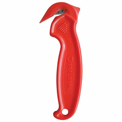Нож складской BRAUBERG для вскрытия упаковочных материалов, безопасный, красный, блистер, 236969
