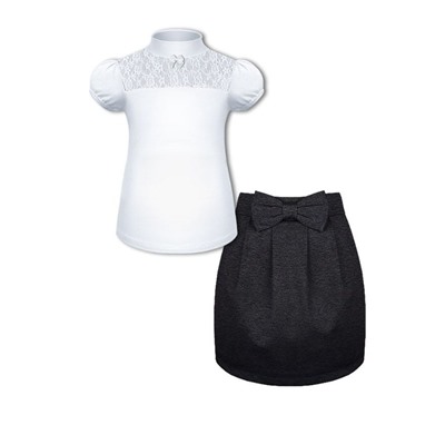 Школьный комплект для девочки с белой блузкой и серой юбкой 71672-78053