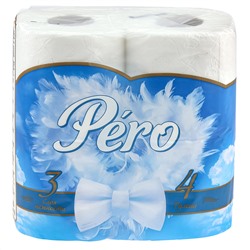 Туалетная бумага 3-х слойная "Pero White", 4 рулона в упаковке, 16,3м, целлюлоза 15 г/м2, белый (Россия)