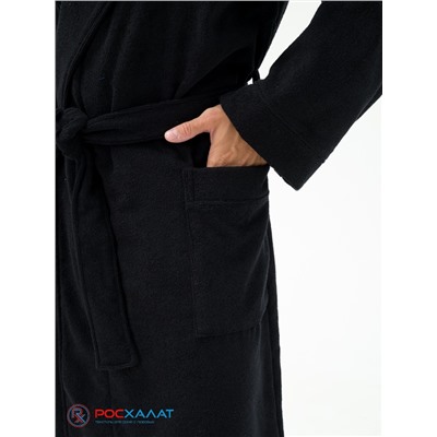 Мужской махровый халат с капюшоном черный МЗ-05 (100)