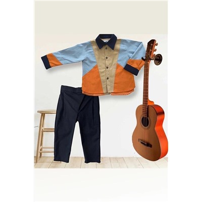 Детская рубашка из габардина с красочной вышивкой и детальной блокировкой HULM47822SEGS0068-4