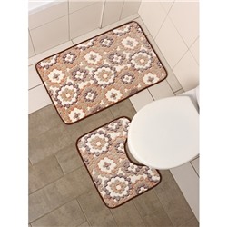 Набор ковриков для ванной и туалета Доляна «Бежевая фантазия», 2 шт, 40×50 см, 50×80 см
