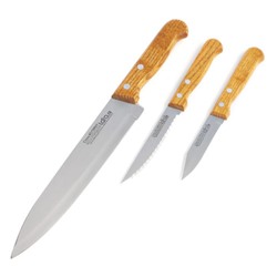 LR05-52 LARA Набор ножей 3 предмета: Для очистки, Для стейка, Поварской нож. деревянная буковая ручк