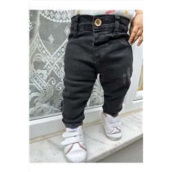 Черные джинсовые детские брюки с эластичной резинкой на талии и потертостями RMS2404