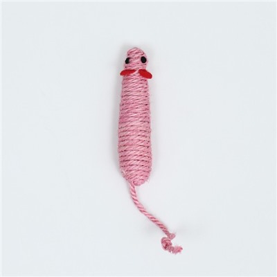 Игрушка сизалевая "Длинная мышь", 14,5 см, розовая