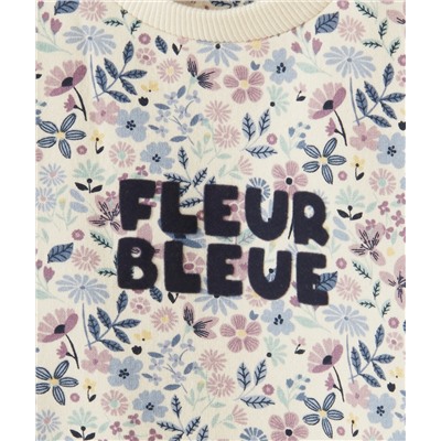 ROBE BÉBÉ FILLE EN BI-MATIÈRE DENIM ET IMPRIMÉE FLEURI