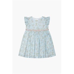 Trotters London Green Little Liberty Print Seafoam Etta Fawn Frill Sleeve Cotton Dress