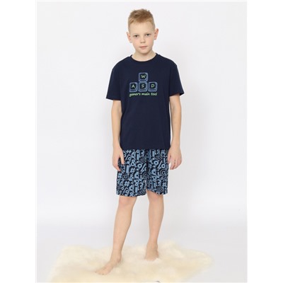 CSJB 50166-41 Пижама для мальчика (футболка, шорты),темно-синий